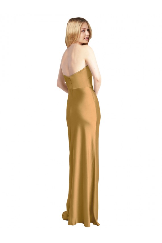 Compra Oro línea A Sin tirantes Satén elástico Largo Formales Vestidos de dama de honor / Vestidos de fiesta