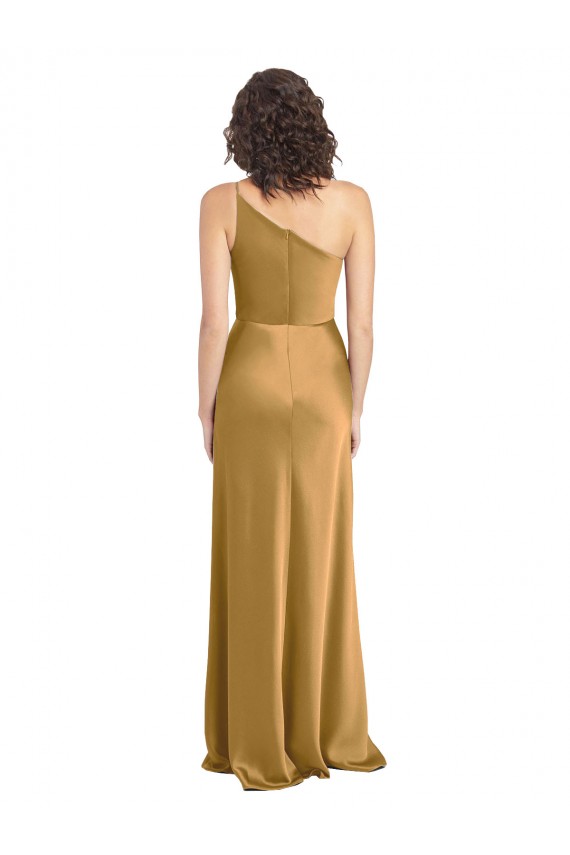 Compra Oro línea A Un Hombre Satén elástico Largo Formales Vestidos de dama de honor / Vestidos de fiesta