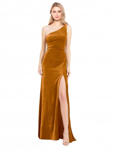 Oro línea A Un Hombre Terciopelo Elástico Largo Formales Vestidos de dama de honor / Vestidos de fiesta Baratos