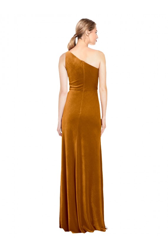 Compra Oro línea A Un Hombre Terciopelo Elástico Largo Formales Vestidos de dama de honor / Vestidos de fiesta