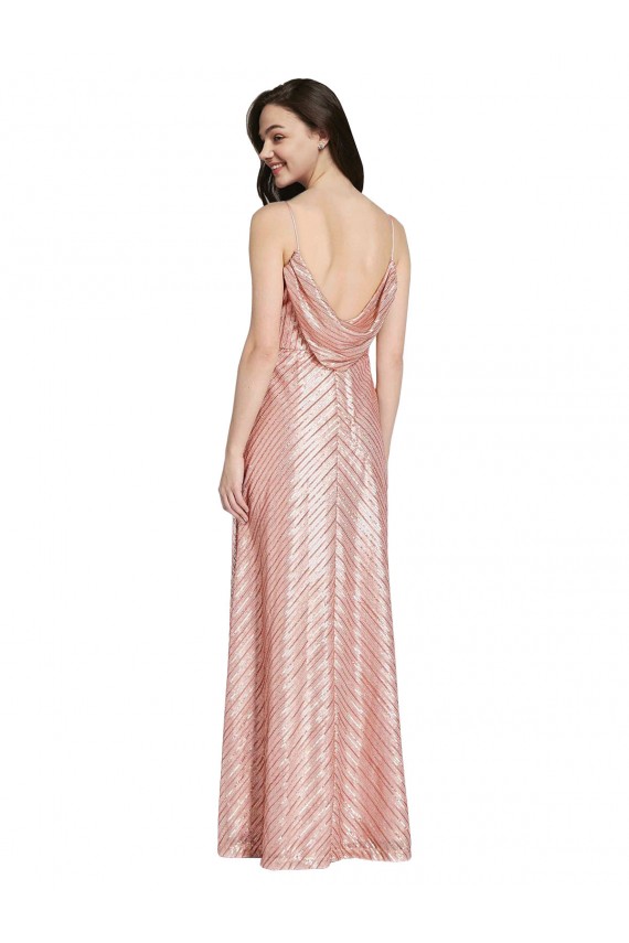 Compra Oro rosa Cubierta Cuello en V Lentejuela Largo Formales Vestidos de dama de honor / Vestidos de fiesta