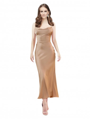 Oro rosa Cubierta Midi Satén sedoso Corto Formales Vestidos de dama de honor / Vestidos de fiesta / Vestidos de cóctel Baratos