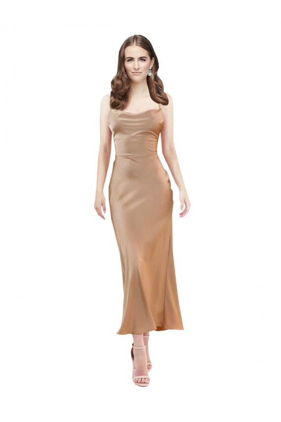 Compra Oro rosa Cubierta Midi Satén sedoso Corto Formales Vestidos de dama de honor / Vestidos de fiesta / Vestidos de cóctel