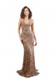 Compra Oro rosa Sirena Cuello en V Cuello Alto Crepé Elástico Lentejuela Tul Largo Formales Vestidos de dama de honor / Vestidos de fiesta