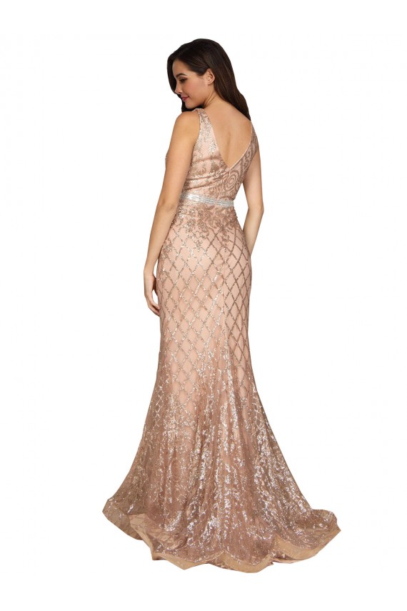 Compra Oro rosa Sirena Cuello en V Lentejuela Lentejuelas brillantes Largo Formales Vestidos de dama de honor / Vestidos de fiesta