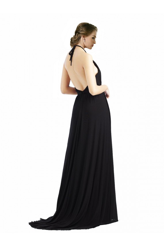 Compra Ostra Plata línea A Halter Gasa Largo Vestidos de dama de honor