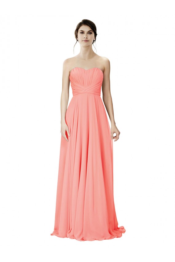 Compra Peach línea A Sin tirantes Gasa Largo Vestidos de dama de honor