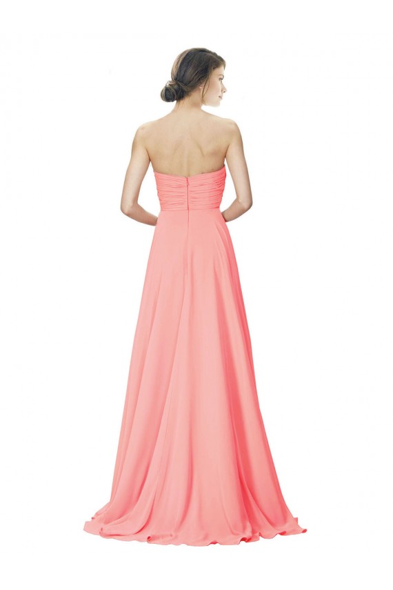 Compra Peach línea A Sin tirantes Gasa Largo Vestidos de dama de honor