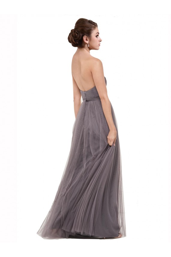 Compra Pewter línea A Tirantes espagueti Tul Largo Vestidos de dama de honor