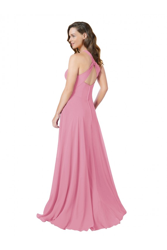 Compra Piel rosa línea A Halter Gasa Largo Vestidos de dama de honor / Vestidos de fiesta