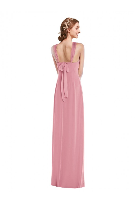 Compra Piel rosa línea A Halter Gasa Largo Vestidos de dama de honor