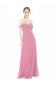 Compra Piel rosa línea A Hombros Descubiertos Gasa Largo Vestidos de dama de honor