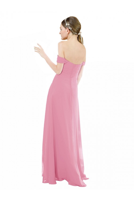 Compra Piel rosa línea A Hombros Descubiertos Gasa Largo Vestidos de dama de honor