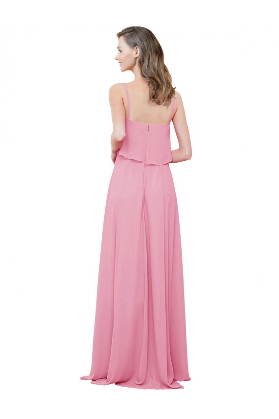 Compra Piel rosa línea A Tirantes espagueti Gasa Largo Vestidos de dama de honor