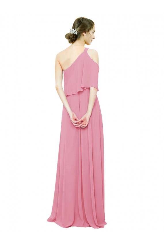 Compra Piel rosa línea A Un Hombre Gasa Largo Vestidos de dama de honor