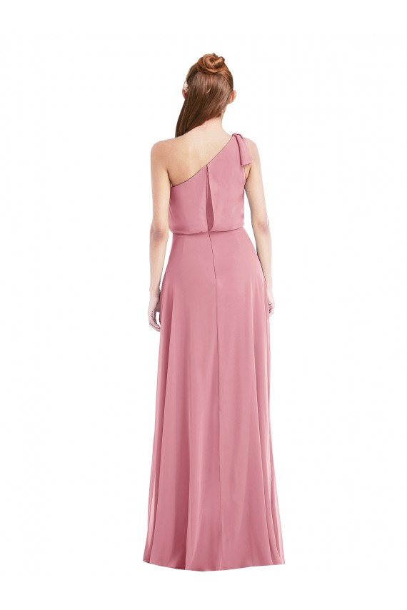Compra Piel rosa línea A Un Hombre Gasa Largo Vestidos de dama de honor