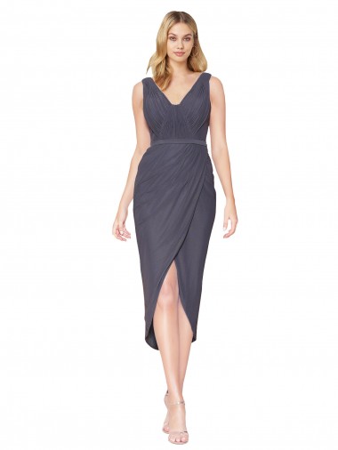 Pizarra gris Sirena Cuello en V Cuello Alto Cóctel Gasa Corto Asimétrico Formales Vestidos de dama de honor / Vestidos de fiesta Baratos