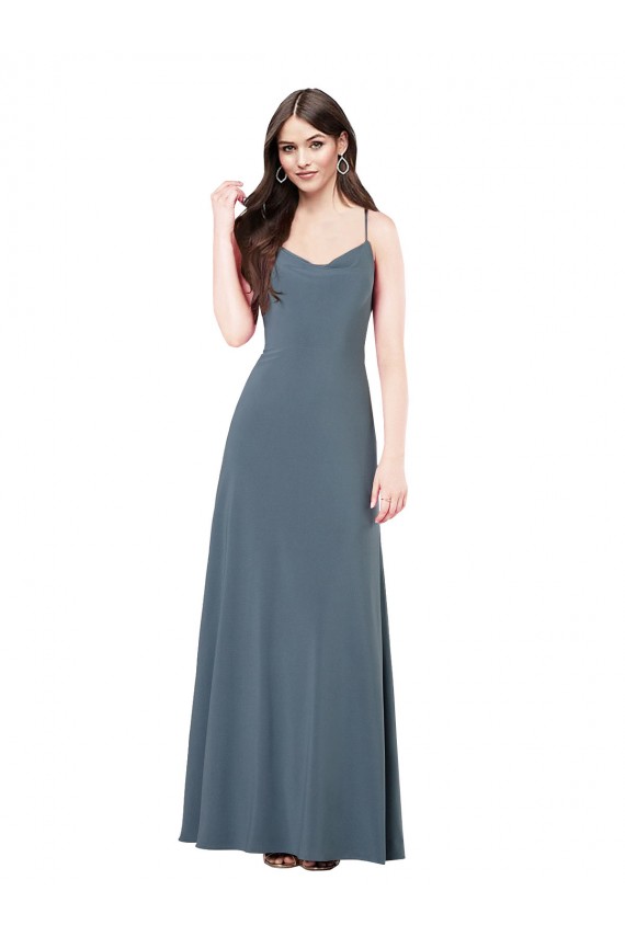 Compra Pizarra gris línea A Cuello en V Spandex Largo Vestidos de dama de honor / Vestidos de fiesta