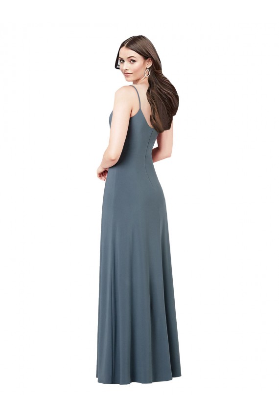 Compra Pizarra gris línea A Cuello en V Spandex Largo Vestidos de dama de honor / Vestidos de fiesta