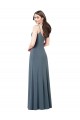 Compra Pizarra gris línea A Cuello en V Spandex Largo Vestidos de dama de honor / Vestidos de fiesta