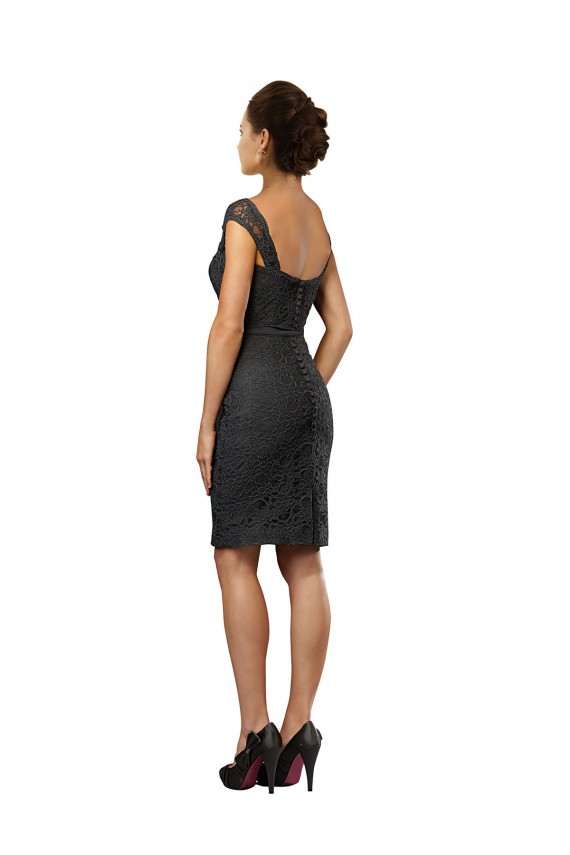 Compra Pizarra gris línea A Hombros Descubiertos Gasa Encaje Corto Vestidos de dama de honor / Vestidos de cóctel