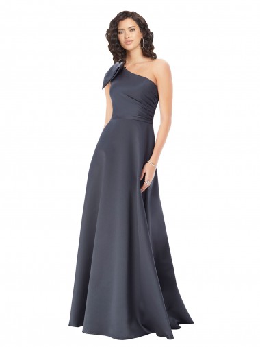 Pizarra gris línea A Un Hombre Satén Largo Formales Vestidos de dama de honor / Vestidos de fiesta Baratos