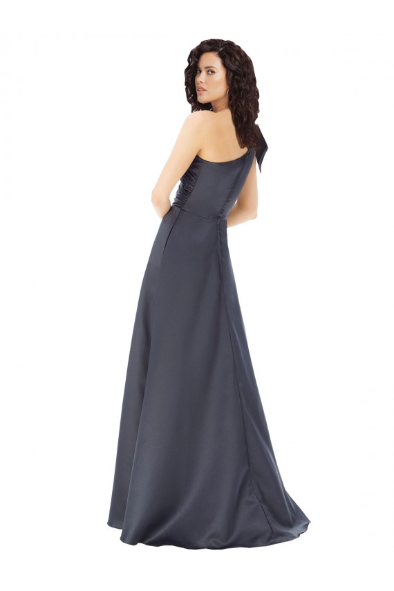Compra Pizarra gris línea A Un Hombre Satén Largo Formales Vestidos de dama de honor / Vestidos de fiesta
