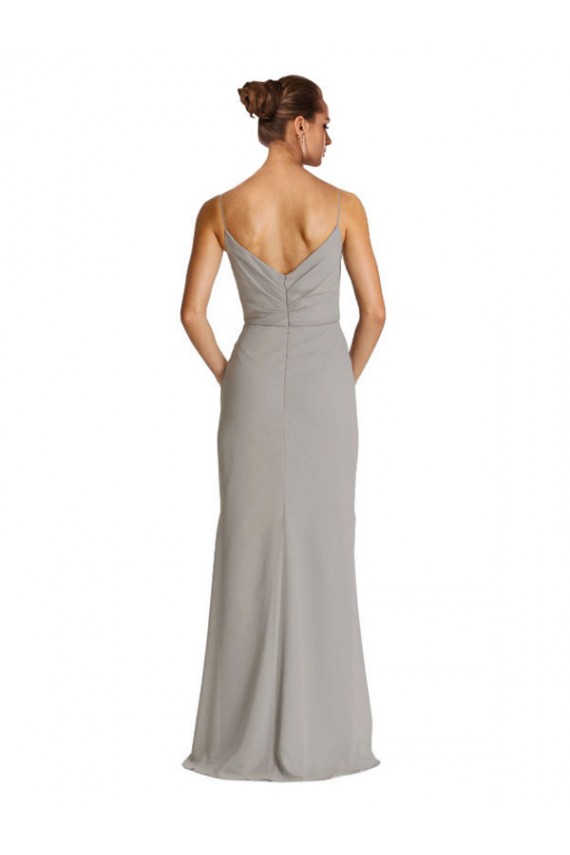 Compra Plata Cubierta Tirantes espagueti Gasa Largo Vestidos de dama de honor