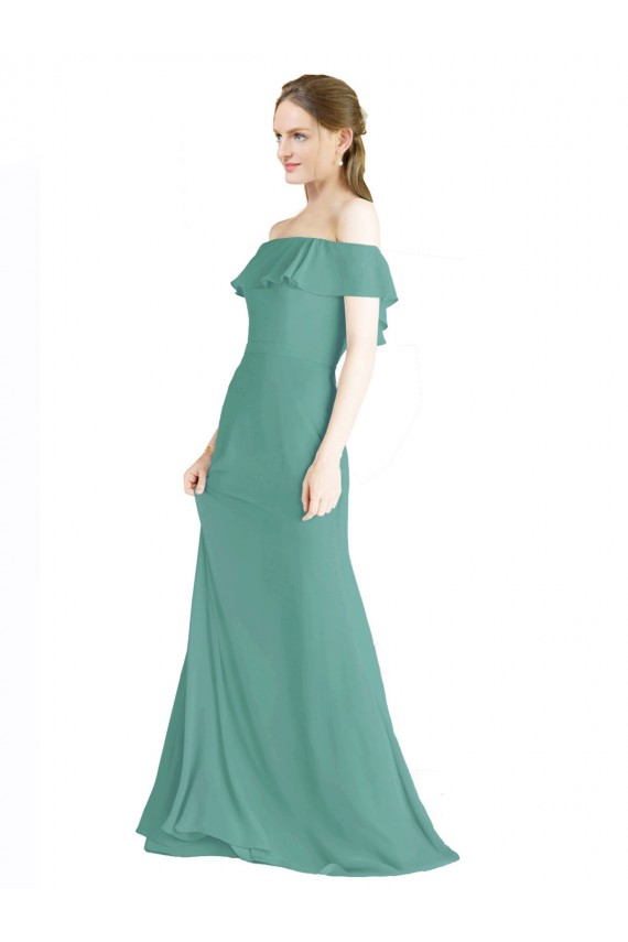 Compra Plata islandesa línea A Hombros Descubiertos Gasa Largo Vestidos de dama de honor