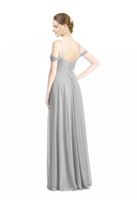 Compra Plata línea A Hombros Descubiertos Tirantes espagueti Gasa Largo Vestidos de dama de honor
