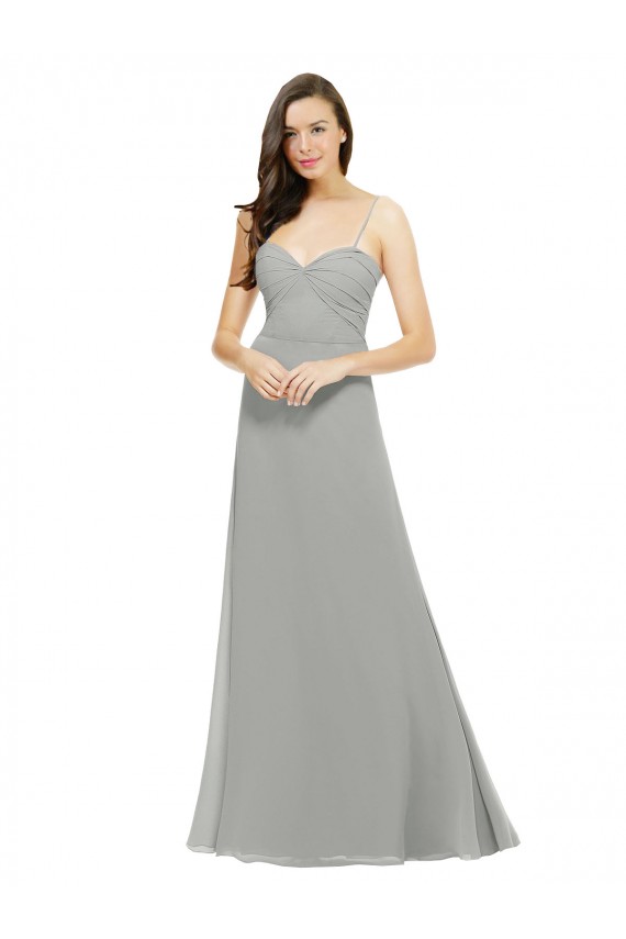 Compra Plata línea A Tirantes espagueti Gasa Largo Vestidos de dama de honor