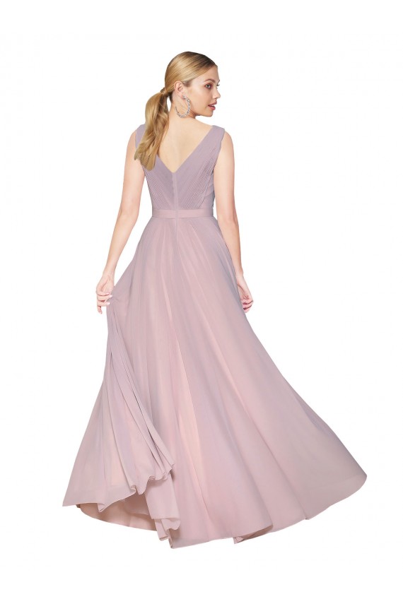 Compra Primavera línea A Cuello en V Cuello Alto Gasa Largo Formales Vestidos de dama de honor / Vestidos de fiesta