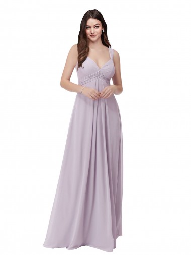 Resplandor rosa línea A Cuello en V Gasa Largo Vestidos de dama de honor Baratos