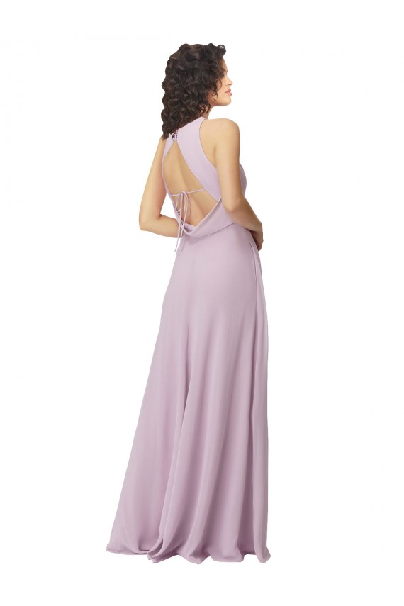 Compra Resplandor rosa línea A Halter Cuello Alto Gasa Largo Vestidos de dama de honor