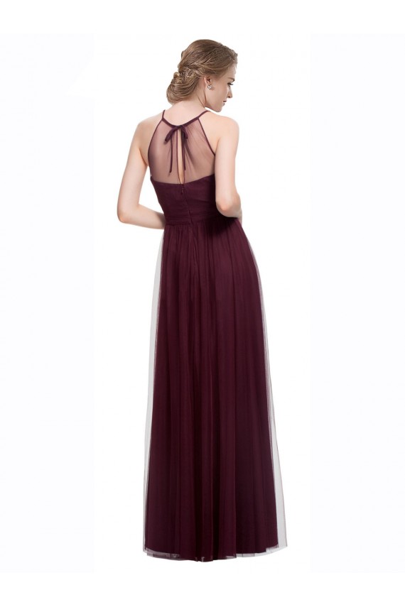 Compra Rojo 74 línea A Halter Ilusión Tul Largo Vestidos de dama de honor