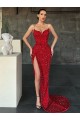 Compra Rojo Cubierta Cuello en V Barrer tren Lentejuelas Terciopelo Largo Vestidos de fiesta