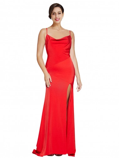 Rojo Cubierta Sin tirantes Satén elástico Largo Formales Vestidos de dama de honor / Vestidos de fiesta Baratos