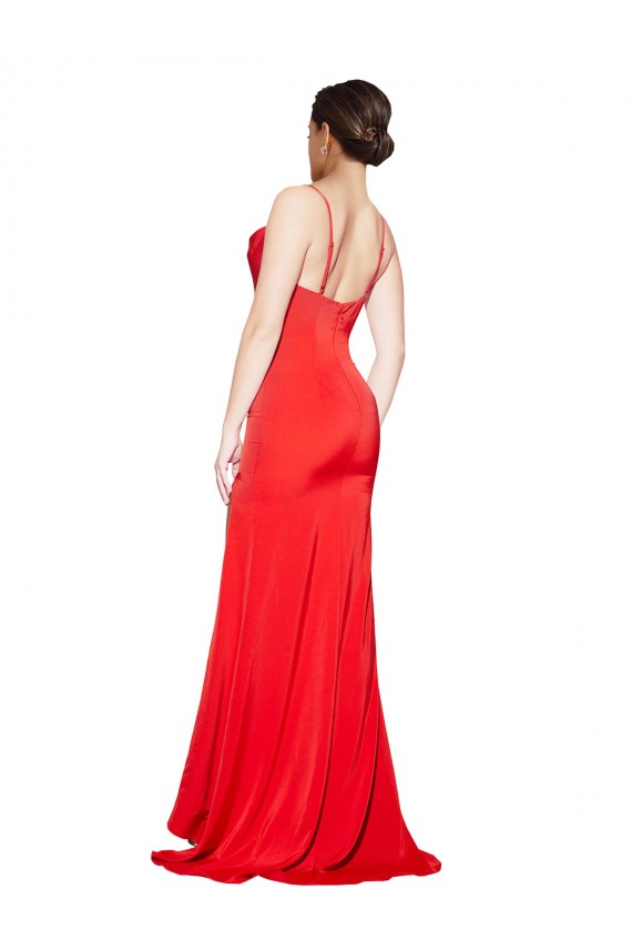 Compra Rojo Cubierta Sin tirantes Satén elástico Largo Formales Vestidos de dama de honor / Vestidos de fiesta