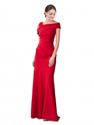 Rojo Sirena Crepé Elástico Largo Formales Vestidos de dama de honor / Vestidos de fiesta Baratos