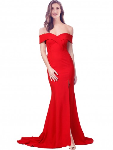 Rojo Sirena Cuello de Corazón Crepé Elástico Largo Formales Vestidos de dama de honor / Vestidos de fiesta Baratos