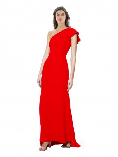 Rojo Sirena Un Hombre Cuello Alto Crepé Elástico Largo Formales Vestidos de dama de honor / Vestidos de fiesta Baratos