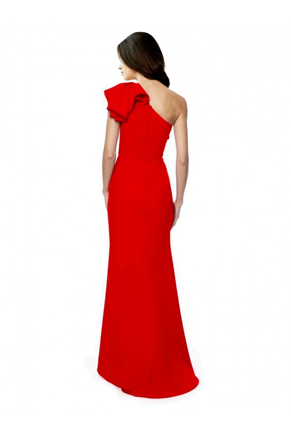 Compra Rojo Sirena Un Hombre Cuello Alto Crepé Elástico Largo Formales Vestidos de dama de honor / Vestidos de fiesta