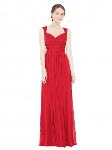 Rojo línea A Cuello de Corazón Gasa Largo Vestidos de dama de honor Baratos