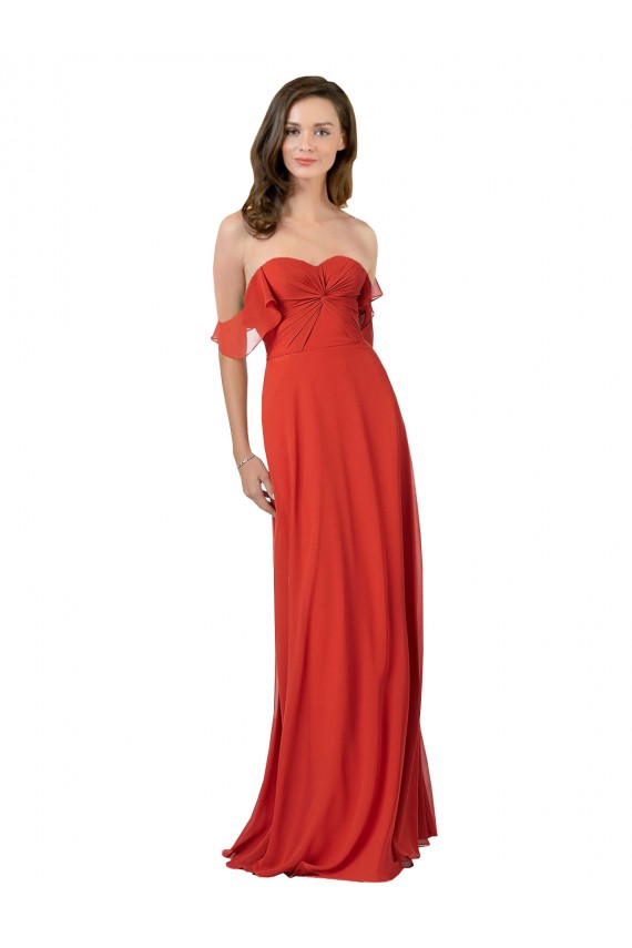 Compra Rojo línea A Cuello de Corazón Sin tirantes Gasa Largo Vestidos de dama de honor