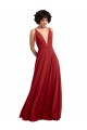 Compra Rojo línea A Cuello en V Gasa Largo Vestidos de dama de honor