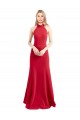 Compra Rojo línea A Halter Cuello Alto Crepé Elástico Largo Formales Vestidos de dama de honor / Vestidos de fiesta