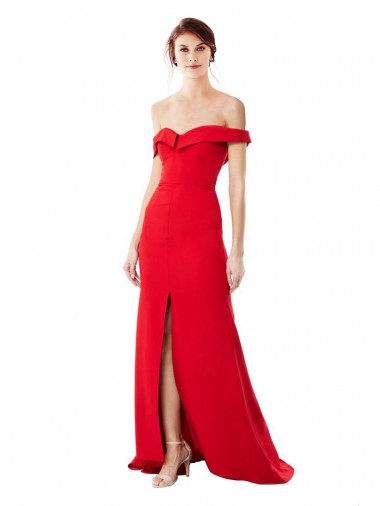 Rojo línea A Hombros Descubiertos Crepé Elástico Largo Formales Vestidos de dama de honor / Vestidos de fiesta Baratos