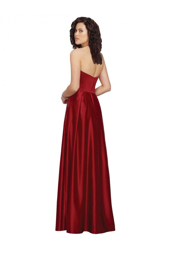 Compra Rojo oscuro línea A Sin tirantes Satén Largo Vestidos de dama de honor / Vestidos de fiesta