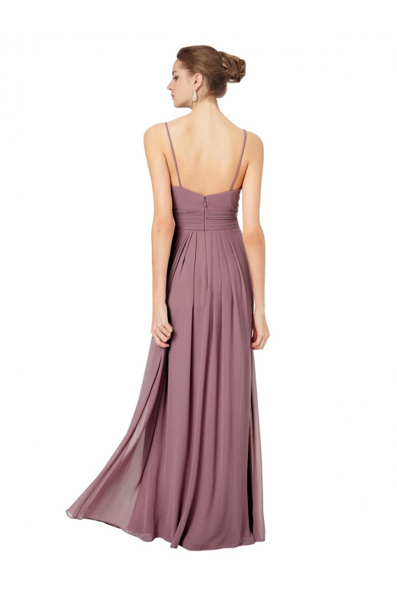 Compra Rosa 147 línea A Tirantes espagueti Cuello en V Gasa Largo Vestidos de dama de honor
