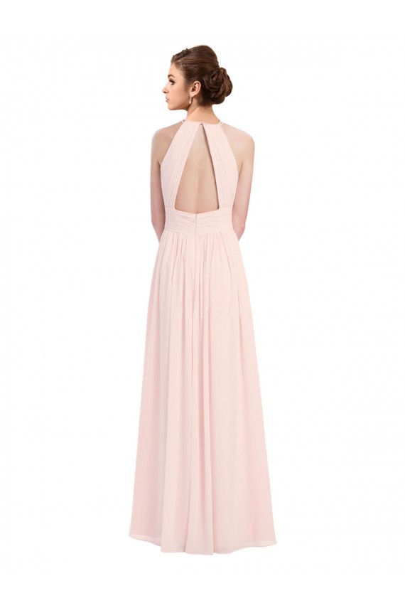 Compra Rosa 42 línea A Halter Gasa Largo Vestidos de dama de honor